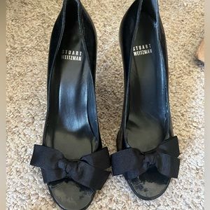 Stuart Weizmann Black Bow Peep Heels